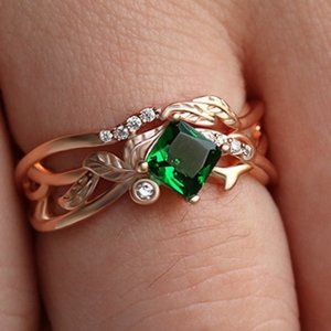 🍁 Emerald Green Stone Ring Rose Gold Plated Anelli Ring, GPMB1499